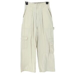 STRADIVARIUS Women's Cream Wide Leg Cargo Pants Raw Edge‎ Size 4/36 Retro 90's